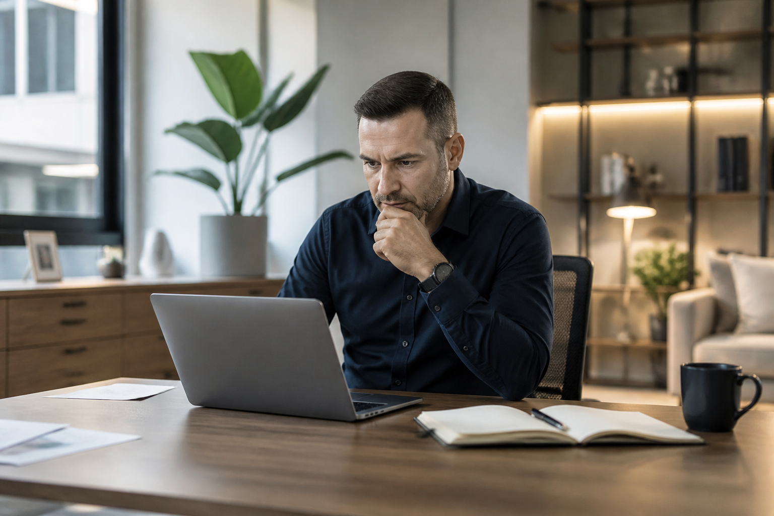 Empresário analisando informações para melhorar o relacionamento e a experiência dos clientes.