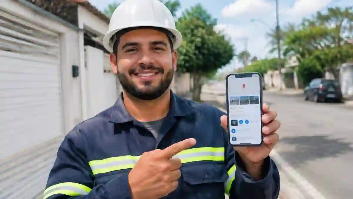 Eletricista mostrando o perfil da empresa no Google Maps pelo celular